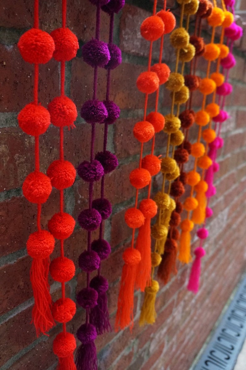 Colorful Pom Pom Garland Mexican Pom Pom Garland Boho Decor Fiesta Decorations image 7