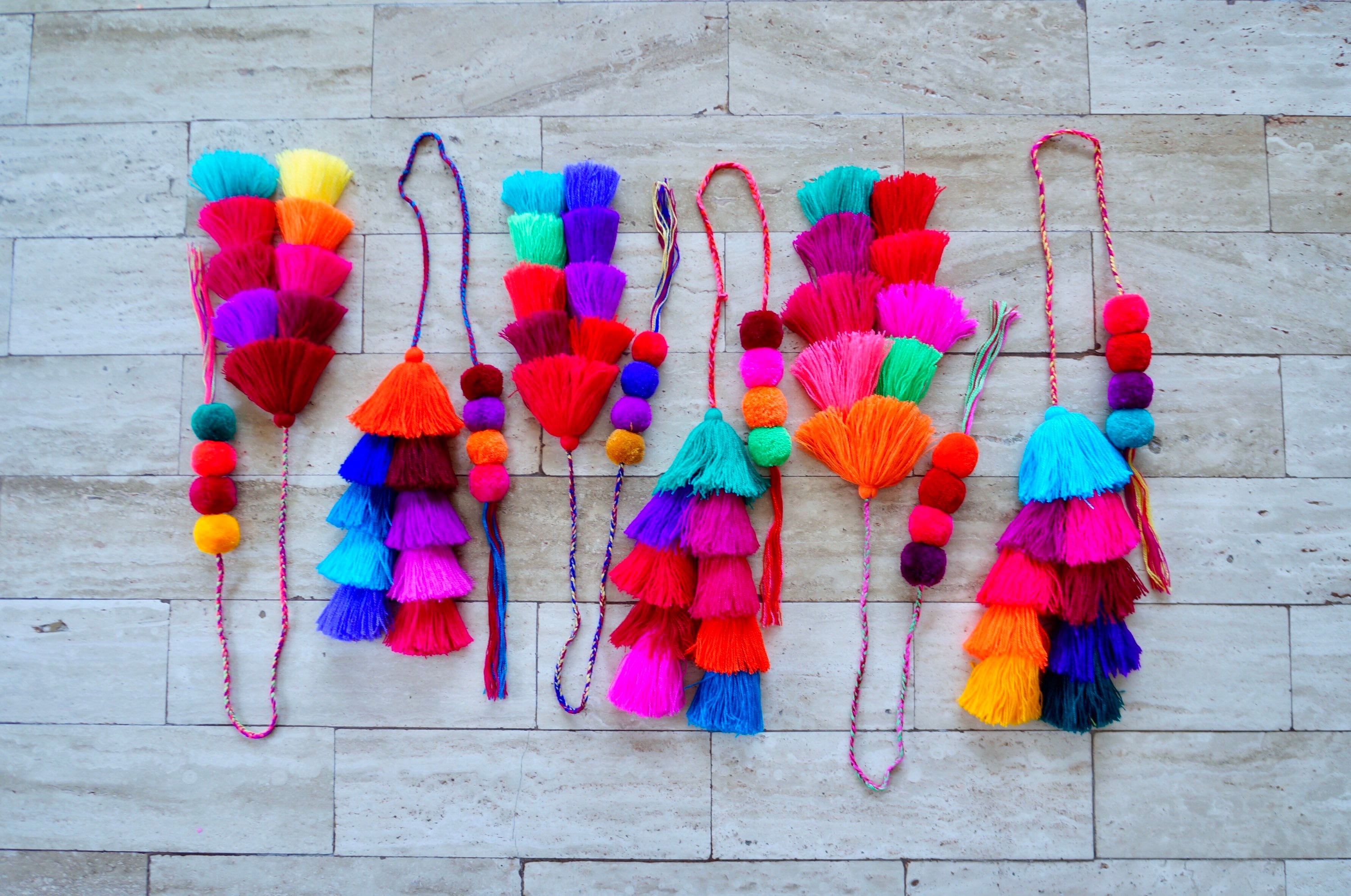 GIANT Colorful Pom Pom Tassels Bag Swag Handmade Colorful Etsy