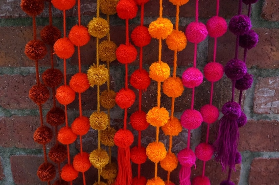 Pom Pom Garland Mexico Pompoms Different Colors Cinco De Mayo Decor  Colorful Pom Pom Fiesta Decor Handmade Pom Poms Boho Decor 