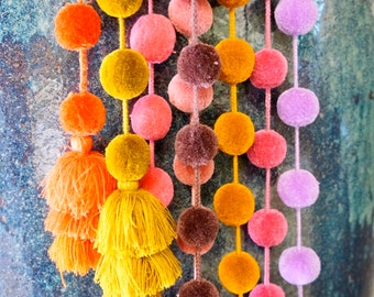 Pom Pom Garland | Solid | Pom Pom Fino | Handmade Garland | Bohemian Decor | Boho Vibe