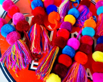 HUGE Colorful Pom Pom Tassels | Bag Swag | Handmade Colorful Tassel for Baskets + Bags | Tassel Decoration | Bachelorette Beach Bag