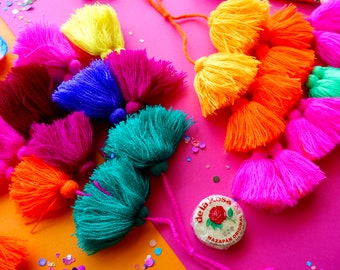 Large Colorful Pom Poms | Bag Swag | Handmade Tassel for Baskets + Bags | Mexican Fiesta Decorations | Mexican Party | Beach Bag Decoration