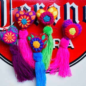 Colorful Heart Tassels Heart Pom Pom Mexican Hearts Mexican Valentine's Day Gift Corazon Tassel Heart Charm image 2