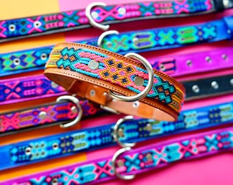 Large Leather Dog Collar | Woven Nylon Dog Collar | Fiesta Collar | Handmade Mexican Dog Collar | Large Dog Accessory