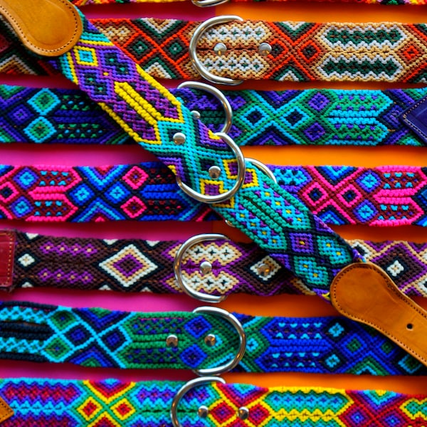 Medium Dog Collar | Mexican Dog Collar | Fiesta Collar | Braided Nylon + Leather Dog Collar