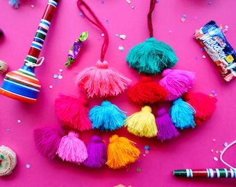 Large Colorful Pom Poms | Bag Swag | Handmade Tassel for Baskets + Bags | Tassel + Pom Pom  Decoration | Mexican Fiesta Decorations