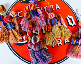 Tie Dye Tassel | Neutral + Earth Tone Pom Poms | Boho Bag Swag | Tassel for Baskets + Bags | Tassel + Pom Pom | Mexican Fiesta Decorations