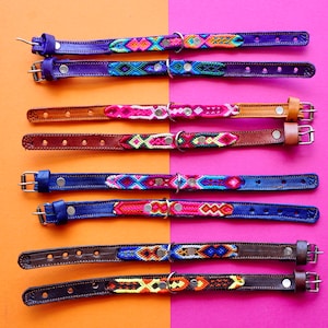 Extra Small Dog Collar | Mexican Dog Collar | Fiesta Collar | Woven Nylon + Leather Dog Collar