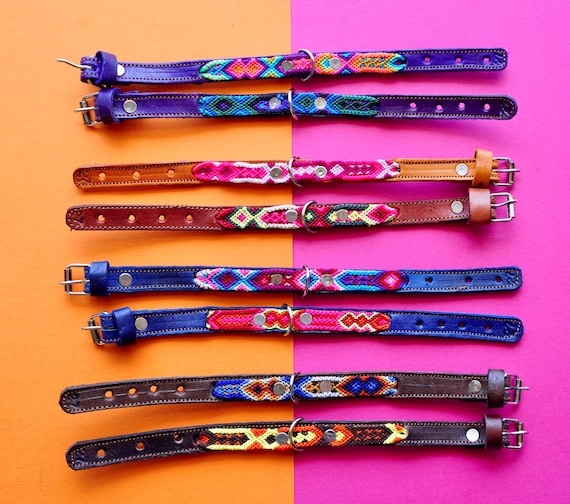 Extra Small Dog Collar | Mexican Dog Collar | Fiesta Collar | Woven Nylon + Leather Dog Collar