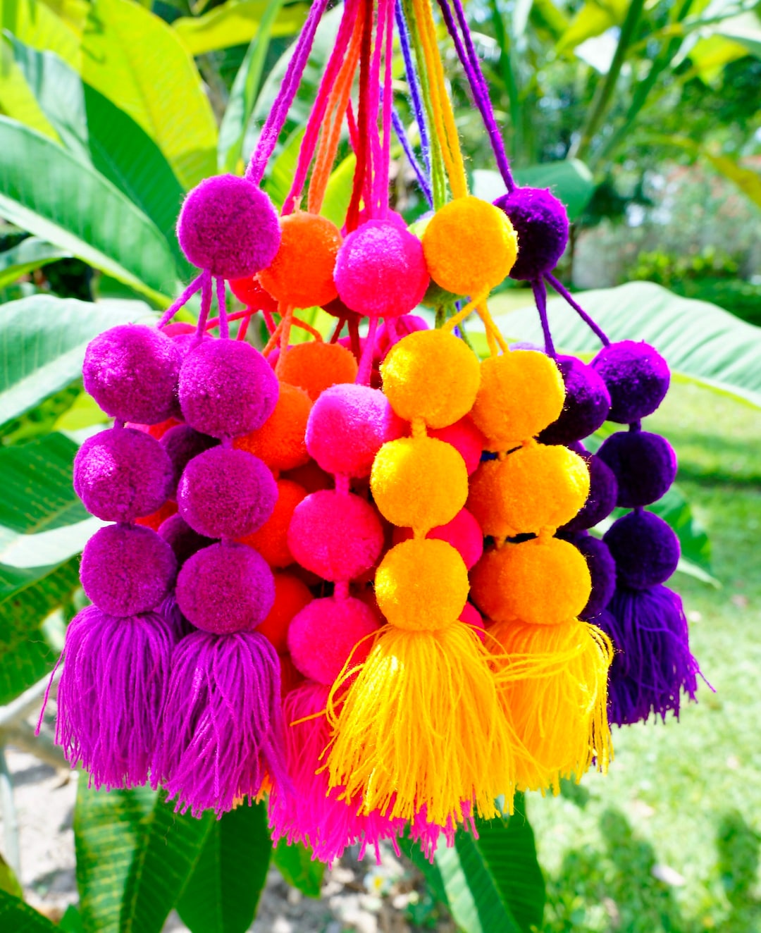 Bright Colorful Pom Poms Beach Bag Swag Tassel for Baskets Bags Tassel
