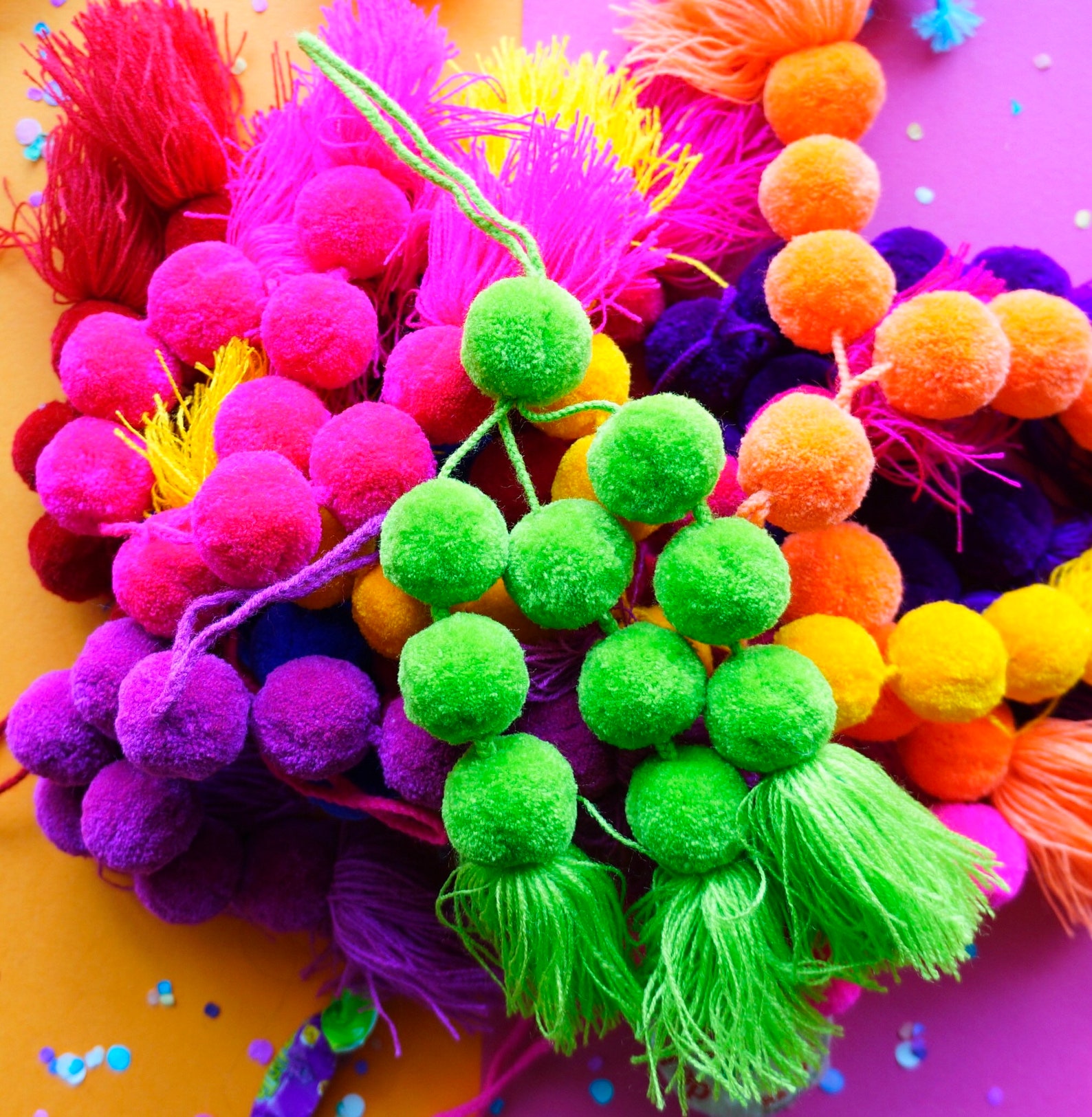 Bright Colorful Pom Poms Beach Bag Swag Tassel for | Etsy