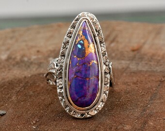 Turquoise Jewelry RT-098 Boho Ring Promise Ring December Birthstone N0 925 Silver Ring Purple Copper Turquoise Ring Dainty Ring
