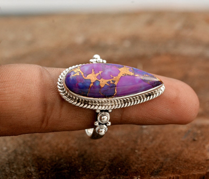 Boho Rings Sterling Silver Ring purple turquoise gemstone ring handmade rings vintage ring