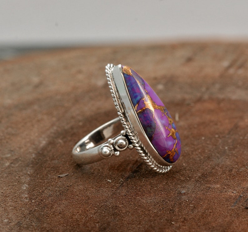 Boho Rings Sterling Silver Ring purple turquoise gemstone ring handmade rings vintage ring
