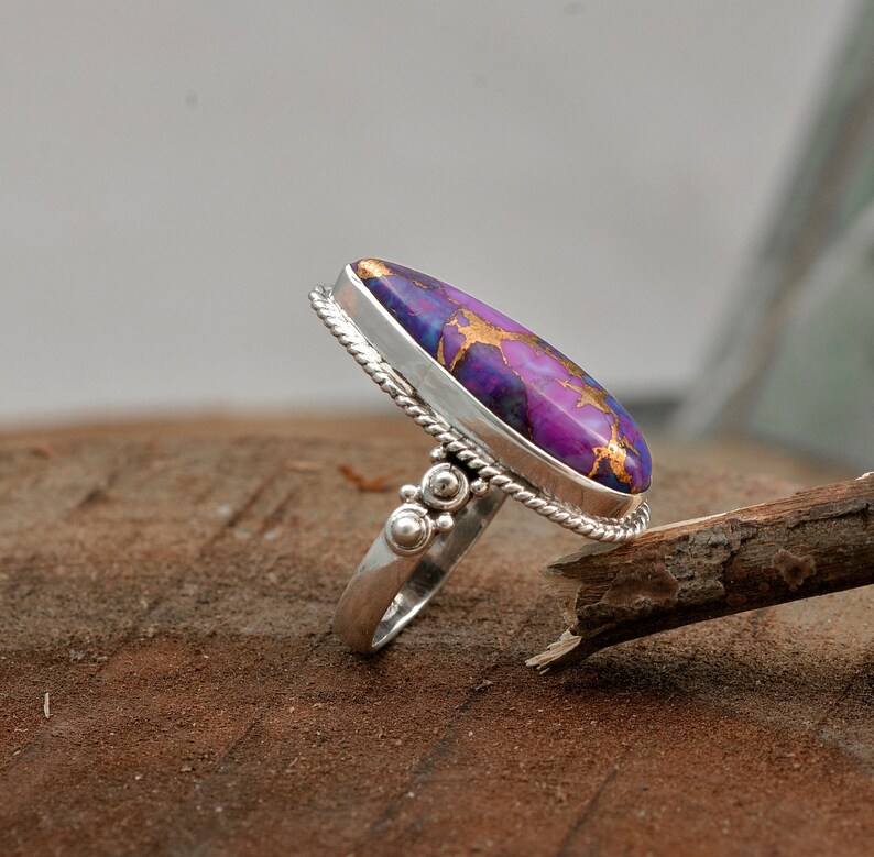 Boho Rings Sterling Silver Ring purple turquoise gemstone ring handmade rings vintage ring