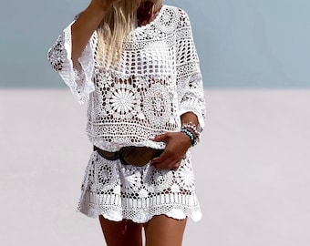 Crochet White Dress, Beachy Dress, Pure White Ibiza Clothes