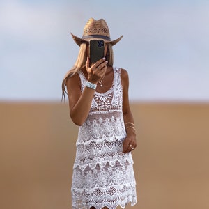 Crochet White Dress, Boho Beachy Dress, Summer Clothing image 1