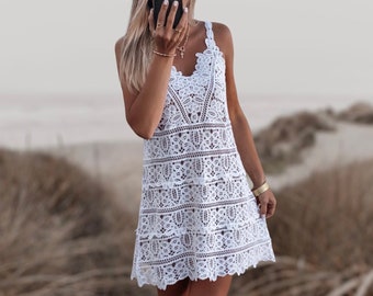 Crohet Dress, White Boho Summer Dress, Beachy Dresses, Ibiza Dress