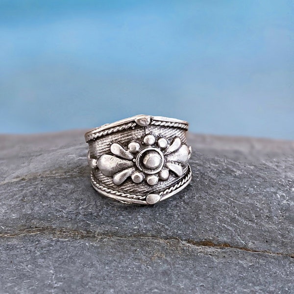 Boho zilveren ring, verstelbare open ring, handgemaakte sieraden, cadeaus voor vrouwen