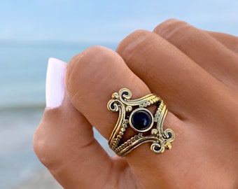 Bague Onix, Bague de déclaration réglable, Bagues Boho, Bijoux faits à la main