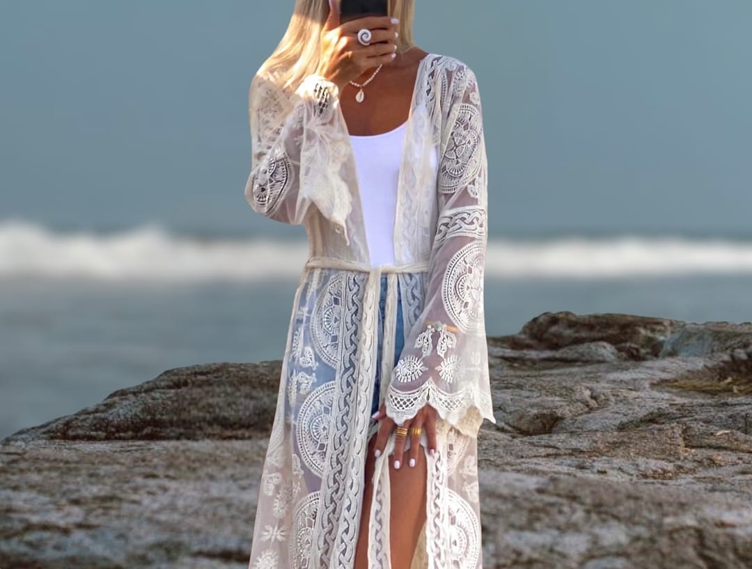 Lace Kimono, Boho Embroidered Robe - Etsy