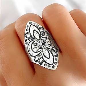 Boho zilveren ring, verstelbare open ring, handgemaakte sieraden, cadeaus voor vrouwen