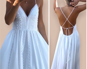 Boho Wedding Dress, White Maxi Dress, Boho Chic Maxi Dress, Boho Wedding