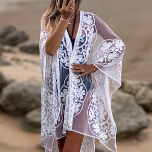 White Lace Kimono: Bohemian Beach Cover-Up