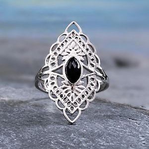 Mandala Silver Adjustable Ring, Filigree Statement Ring, Handmade Jewelry, Gifts for Women