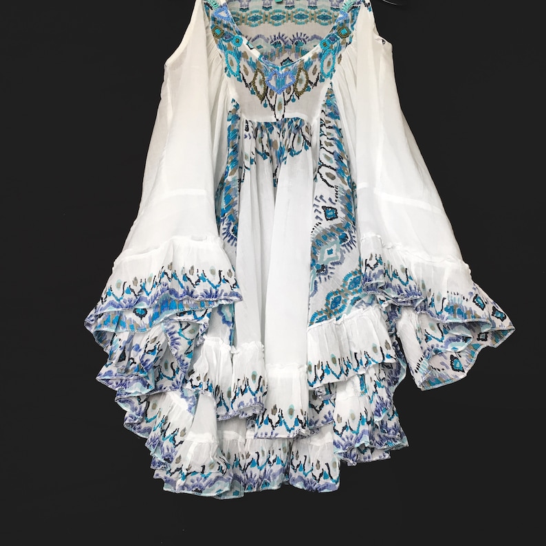 Boho Chic Ibizan Kaftan Bohemian Turquoise Top White Ethnic Kaftan AZURE