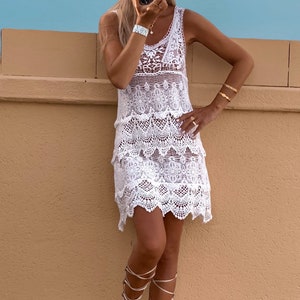 Crochet White Dress, Boho Beachy Dress, Summer Clothing image 4