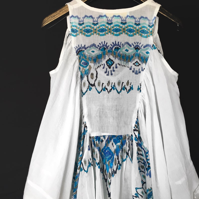 Boho Chic Ibizan Kaftan Bohemian Turquoise Top White Ethnic Kaftan AZURE