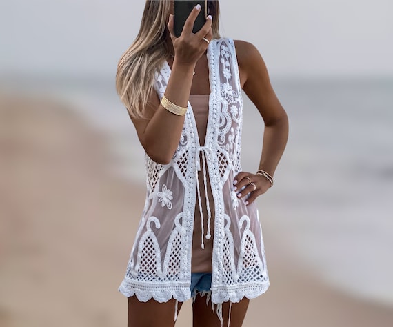 Witte kanten top Boho geborduurd vest Boho kleding Etsy Nederland