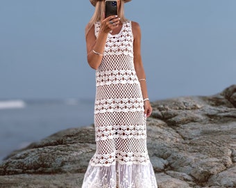 White Maxi Dress, Boho Lace Dress, Boho Wedding Dress