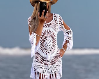 Crochet Boho Dress, Summer Clothing, Beach Clothing, Crochet Top