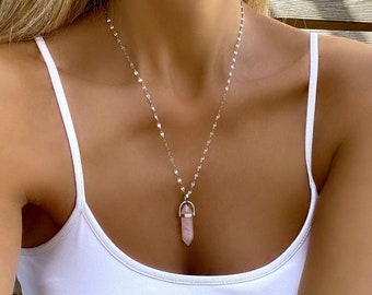 Rose Quartz Necklace, Crystal Point Rose Quartz Necklace, Unique Gifts fort Her