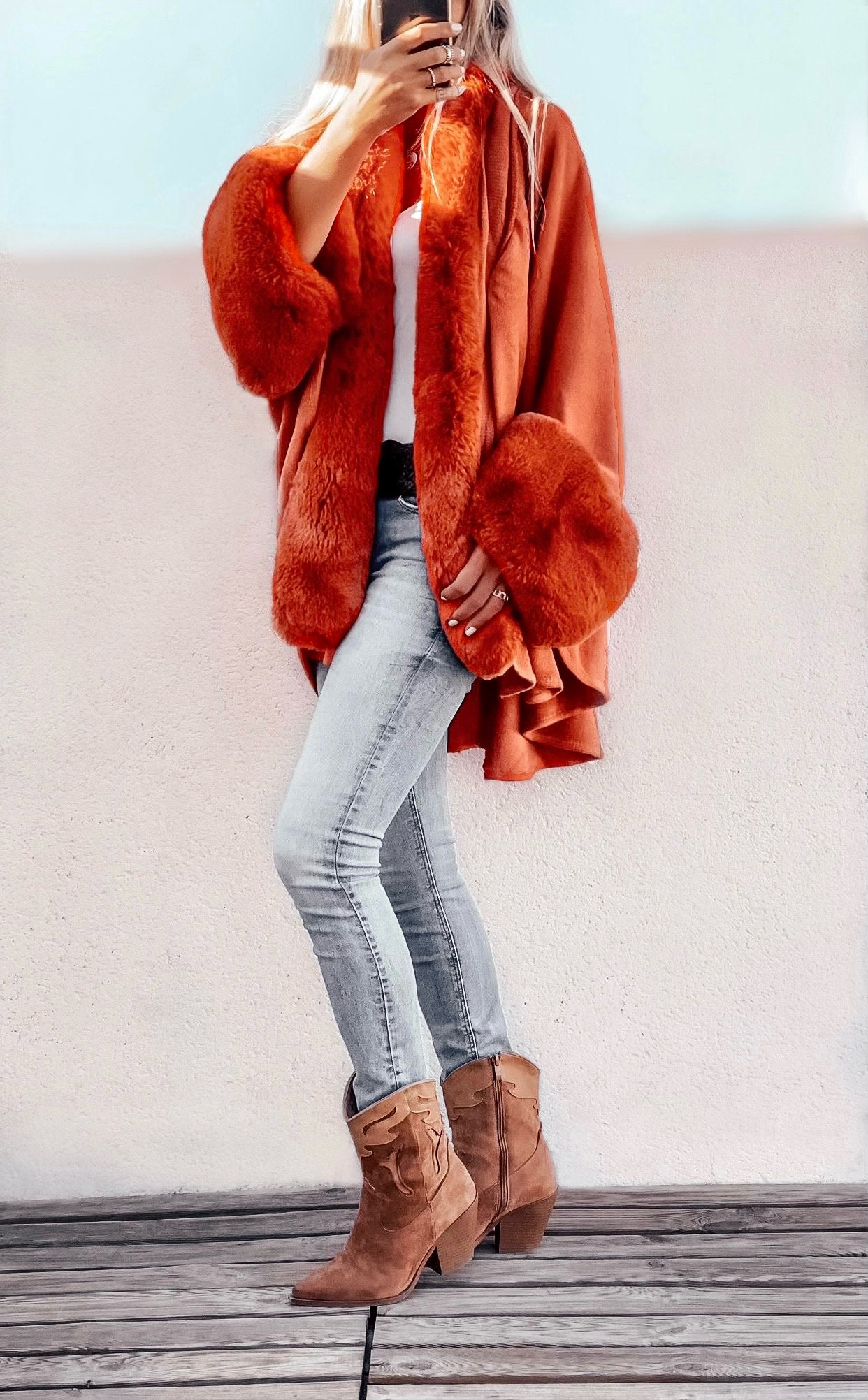 Faux Fur Wool Cape Coat Wrap Poncho Etsy