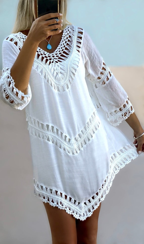 Cotton White Kaftan Summer Beach 