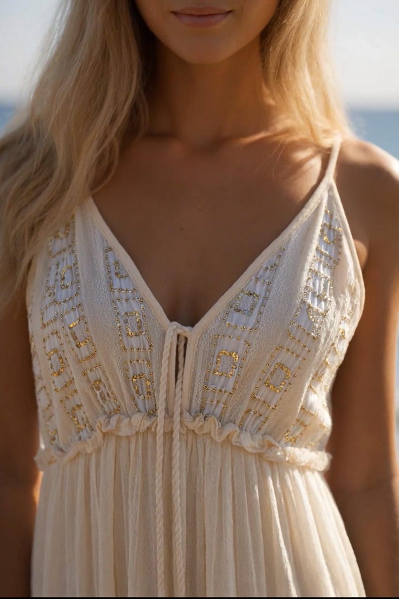 Boho Maxi Dress, Wedding Ivory Cotton Dress image 5