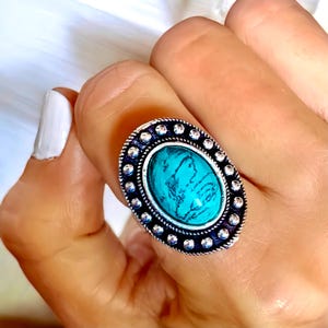 Turquoise Ring, Adjustable Boho Ring, Gifts for Her