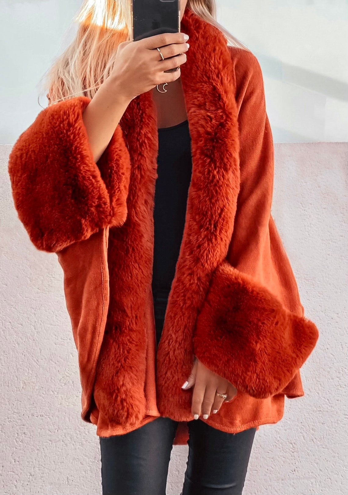 Faux Fur Wool Cape Coat Wrap Poncho Etsy