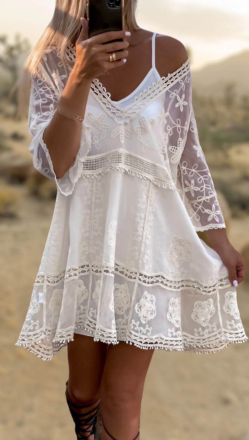 Boho Beige Dress Lace Boho Wedding Dress Bohemian Summer Etsy