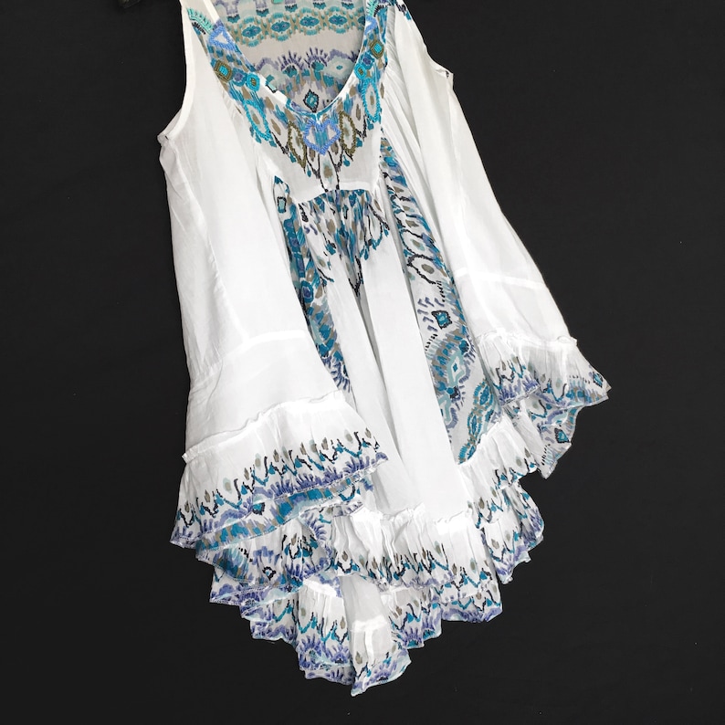 Boho Chic Ibizan Kaftan Bohemian Turquoise Top White Ethnic Kaftan AZURE