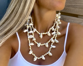 Cowrie Shells Necklace, Boho Summer Necklace, Summer Jewelry, Beach Necklaces
