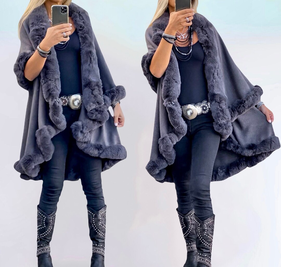 Faux Fur Wool Cape Coat Wrap Poncho Etsy