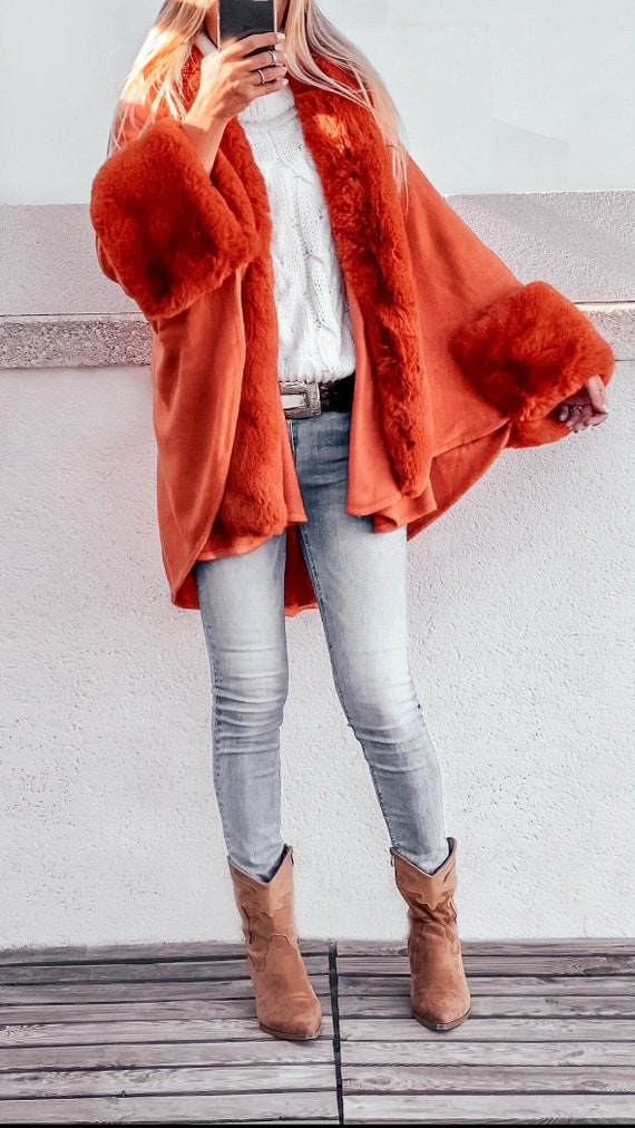 Faux Fur Wool Cape Coat Wrap Poncho Etsy