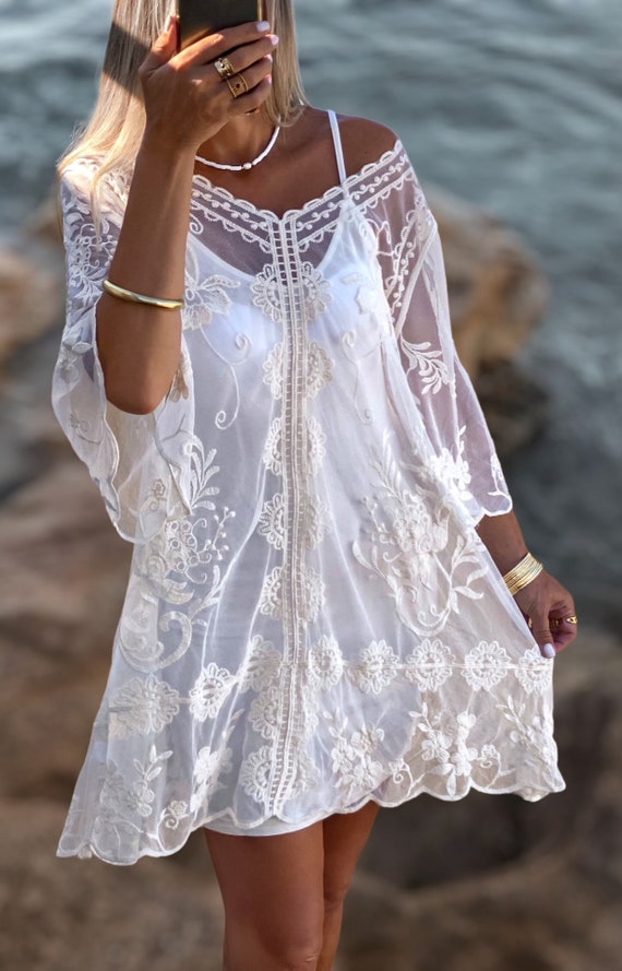 Boho White Dress Bohemian Summer Kaftan Ibiza Dress Etsy UK