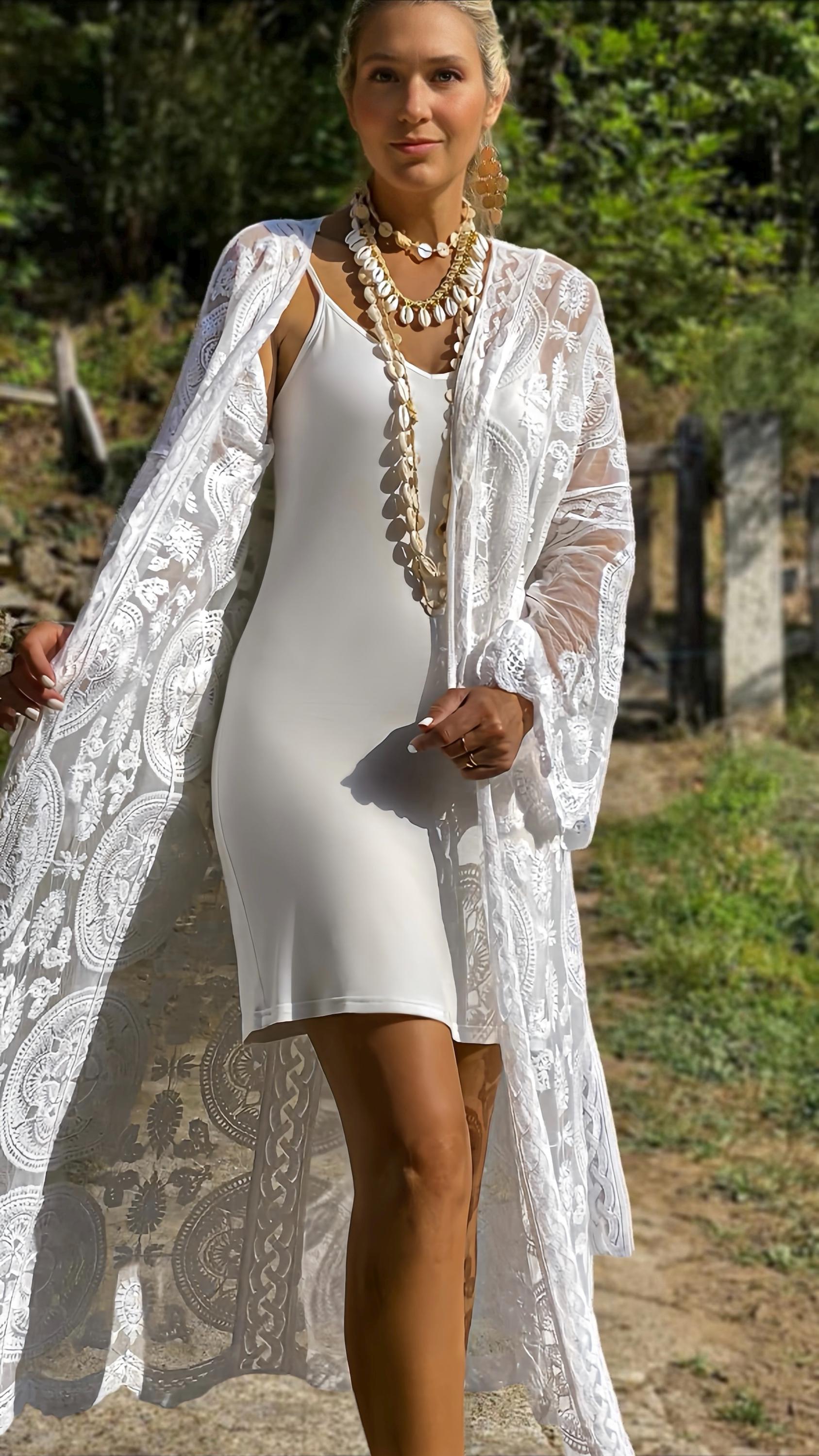 white lace kimono dress White Lace Kimono Long