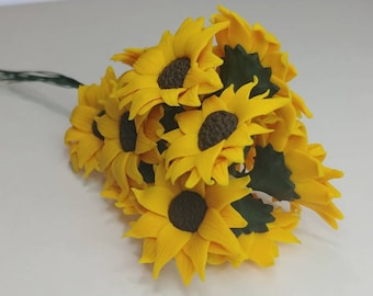 Miniature Polymer Clay Yellow Sunflowers