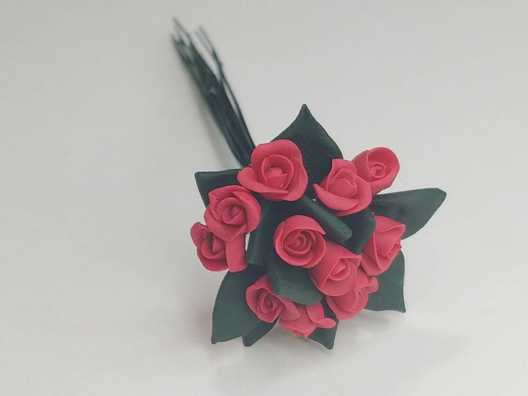 Red Clay Roses Miniature Polymer Clay Red Roses With Leaves - 1/12 Scale - Etsy